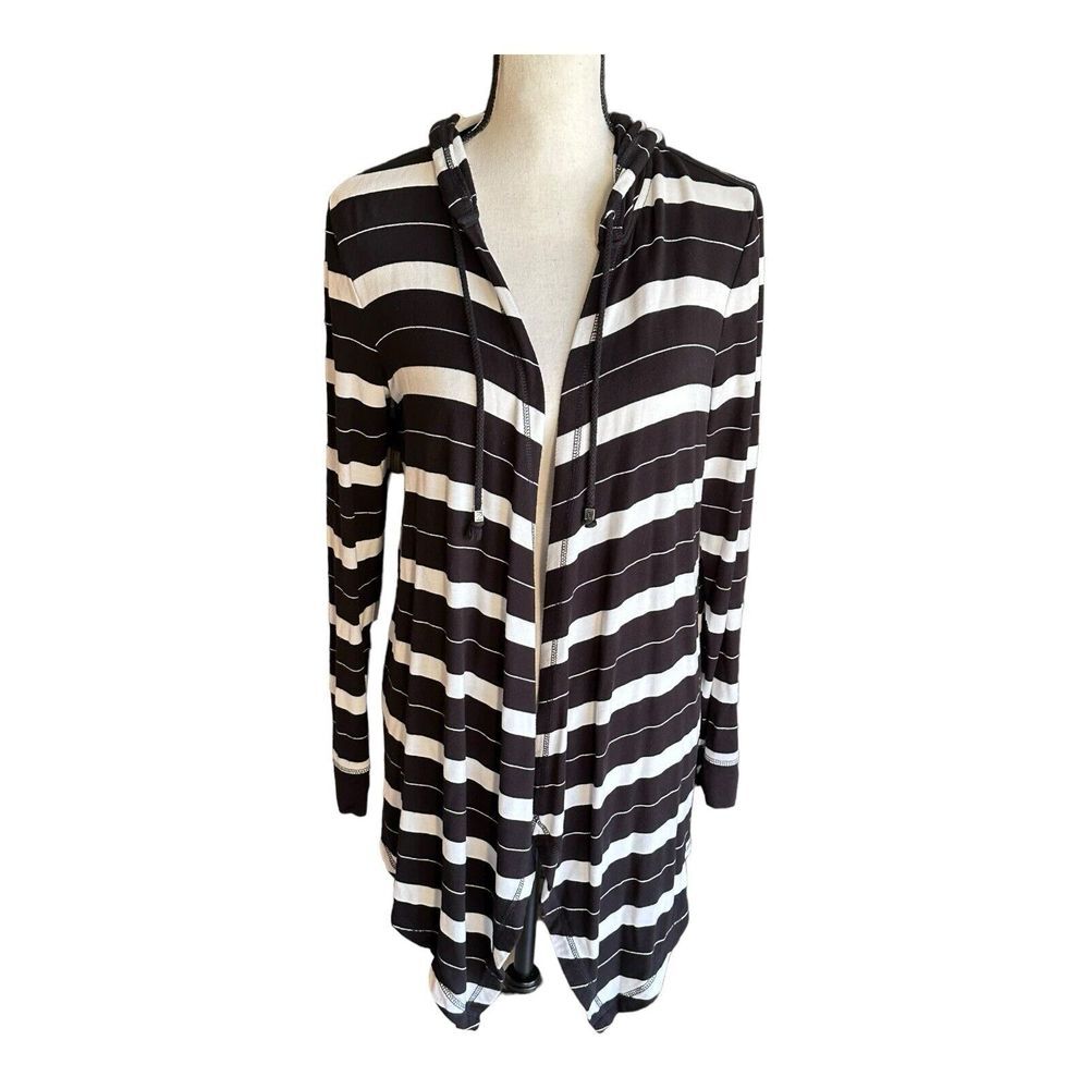 Michael Kors Womens‎ long sleeve hood cardigan black white Small viscose stretch